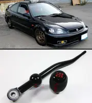 FOR 1988-2000 HONDA CIVIC BLK DUAL BEND SHORT THROW SHIFTER + LEATHER SHIFT KNOB (for: Honda)