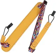 Yardwe Adjustable Ukulele Strap with Double No Drill Guitar Strap for Comfortable Performance Stylish Design Musicians PU Ethnic Style Random Color