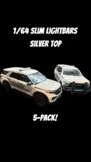 1/64 SLIM LIGHTBAR SILVER TOP FOR POLICE FIRE EMS CUSTOM BUILD DIORAMA 5-PACK