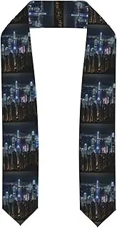 [SKKNT] Aerial Night Of View Hong Kong Print Graduation Shawl Stole For Academic Commencements Honor Sash Congratulations Gift