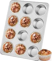 Leonyo 12-Cup Cupcake Pan, Stainless Steel Non-Toxic Muffin Pan Tray for Baking, Metal Mini Muffin Tin, Dishwasher Oven Safe