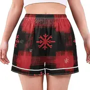 [RPLIFE] Red Snowflakes Black Buffalo Plaid Womens Pajama Shorts, Cute Light Weight Shorts for Women, Ladies Summer Pajamas