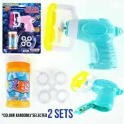 2x Bubble Blowing Gun Blower With Soap Bubbles Shooter Kids Toy Set