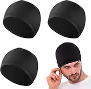 [ZFRITP] Pack of 3 Men's Hats, Silk Hat, Underhelmet Cap, Stretchy Helmet Lining, Bicycle Helmet Lining, Suitable for Cycling, Running, Under Helmet, Black, 38