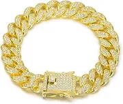 [Yonghao Pavilion] Men's Hip Hop Bracelet Alloy Cuban Chain Full Diamond Men's and Women's Bracelet Hip Hop Style Gold Plated Chain 9in length