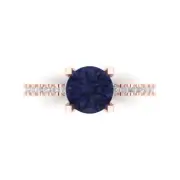 1.71Ct Round Cut Blue Sapphire Gold Designer Promise Statement Anniversary Ring