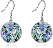 Tree of Life Earrings Sterling Silver Celtic Tree of Life Abalone Shell Dangle D