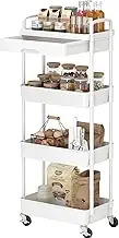 Dttwacoyh, 1 x 4 Tier Trolley with Drawers, Serving Trolley with Wheels, Beauty and Hair Plastic Tray, Metal Tube and Metal Wheels Trolley, Serving Trolley for Living Room, Kitchen, White