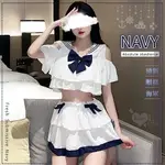 角色扮演服 COSPLAY 學生服 海軍風水手方領露肩分體式雙層荷葉邊三件組