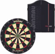Winmau Blade 6 Triple Core Dartboard and Pro-Line Cabinet Plus Free Set of Darts