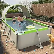 HSPLXYT Rectangular Above Ground Pool with Canopy (Non-Inflatable) - 2.6m, For Adults & Kids - Outdoor Lounge Pool with Shade House - Folding, Easy Setup - Recreational Activities, Family Use