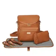 ELF LOUISE Nappy Bag Backpack Diaper Faux Leather Brown Baby Mummy 6pcs Gift AU