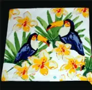 C HOME Tropical TOUCAN Birds Bright Blue Yellow Green Colorful Velour Bath Towel