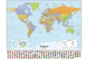 Map of The World 100x70cm Poster Flags Wall Chart Educational Poster Decoration