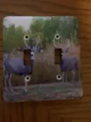 Metal Double Toggle Light Switch Cover Plate With Two Deer Bucks