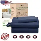 Cooling Navy Blue Twin Bed Sheets - 300 Thread Count, Durable Organic Cotton