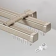 Ceiling Curtain Track, Heavy Duty Double Curtain Rods Set, Aluminum Alloy Silence Curtain Rails, For RV, Bay Window, Room Divider(Wall Mount,3m/9.8ft)