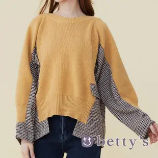 【betty’s 貝蒂思】格子布拼接針織毛衣(黃色)