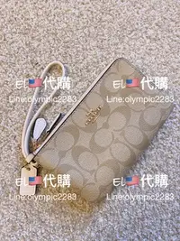 在飛比找Yahoo!奇摩拍賣優惠-EL~COACH 87591 淡卡其/白 雙層 手拿包 現貨