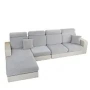 Anyseat Sofa Cover Light Gray L-Shape Polyester Chenille Thick Stretchable Cushion For Living Room Plus Size Extra Large