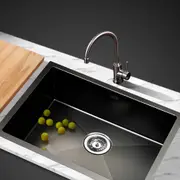 60X45CM Cefito Stainless Steel Sink Kitchen Basin Single Bowl Black