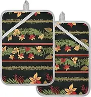 Pot Holders for Kitchen Heat Resistant Tropical Style Flower Yellow Red and Green Potholders for Kitchens with Pockets Hotpads for Cooking Oven Mitts 2 Pack
