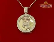 10K Yellow Gold finish W/Lab Created Diamonds Jesus head Silver Pendent