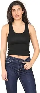 [The Fancy Dress] Womens Ladies Crop Top Sleeveless Black Racerback Vest Sleeveless Casual Athletic Running Gym Workout Cropped Tank Tops UK Size 8-16
