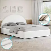 ALFORDSON Bed Frame Queen Size Gas Lift Base With Storage White Boucle HOWELL