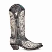 Corral Black and White Glittered Cross and Wings Boots (8.5)