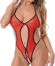 [Generic] Sexy Pants Lingerie for Women Women's 1 Piece Backless Mesh Bodysuit Halter Neck Lace Up Sheer Teddy Nightie Lace Up Lingerie Fishing Net Sexy Underwear Sleepwear Steel Sexy Women Lingerie Push up