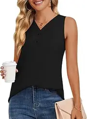 [HOTGIFT] Womens Tank Tops Summer V Neck Sleeveless Tops Chiffon Tunic Dressy Casual Blouse