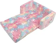 Kids Extra Soft 2 Seats Toddler Couch, 2 in 1 Convertible Sofa to Lounger, Soft Couch Fold Out & Comfy Baby Sofa Chair for 1-3 Year Old Kids Girls Boys, Removable Cleaning