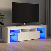 TV Stand with LED Lights, Modern Entertainment Center, Table for Living Room, Bedroom, Media, and Storage, White TV Console Cabinet