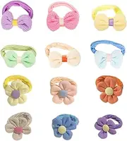 Girls' Hair Bows Hair Bows Chiffon Flowers Elastic Headband Ponytail Holder Seamless Grosgrain Band Hair Band for Children Little Girls 12 Pieces