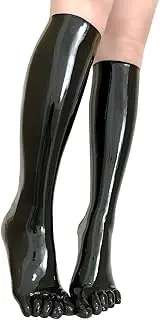 [GREEFEI] Latex Five Toes Long Socks, Black Rubber Cosplay Party Knee High Sock
