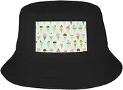 [FSCEV] Ice Cream Cones Adult Double-Layer Fisherman Hat Women Men Beach Sun Hat Travel Foldable Brim Fishing, Black, One size