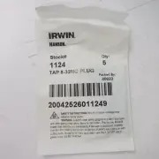 5 Pack Irwin Hanson 4-Flute Carbon Steel Plug Taps 8-32NC
