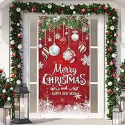 Christmas Door Cover Merry Christmas Background Banner Xmas Fabric Hanging Cover Photo Booth Props Decorations for House, 70.9 x 35.4 Inch (Snowflake)