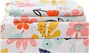 Yibeizi Floral Sheet Set for Girls Twin, Kids Cute Print Bedsheets Microfiber Deep Pocket Flower Patterned Bed Sheet & Pillowcase Sets 3 Pieces