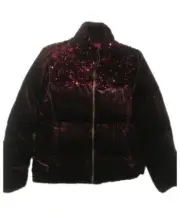 NWT Anthropologie Vera Sequin Burgundy Velvet Puffer Jacket Size S M