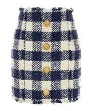 Balmain Button Embellished Tweed Short Skirt FR38 Gray