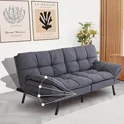 [Sunny Heart] Convertible Futon Sofa Bed, Memory Foam Futon Couch Sleeper Sofa, Small Splitback Loveseat Polyester Modern Sofa Bed for Living Room, Apartment, Dormitory, Office, Grey, Updated Quality