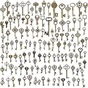 CHuangQi 125pcs/6oz Vintage Skeleton Keys Set, Steampunk Key Necklace, Antique Bronze Charms Pendants, DIY Handcrafts Jewelry Making, Wedding & Birthday Party Favors
