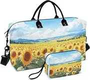 [YXYZRMY] Travel Duffel Bag Field Sunflowers Cloud Gym Bag Sports Tote Bag with Multiple Interior Pockets Shoulder Weekender Bag for Women Men with Toiletry Bag 20.5”x 7.9”x 13.8, Multi-Colored, one