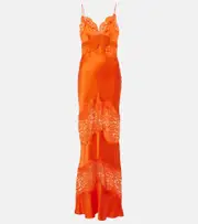 [Rebecca Vallance] Rebecca Vallance Adira lace-trimmed silk satin slip dress UK 16 orange