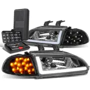 For 1992-1995 Honda Civic LED DRL Bar Turn Signal Headlight Lamp+Tool Box Black (for: Honda)