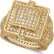 [The Bling Factory] Iced Out 14k Gold Plated Micropave CZ 20mm Stacked Square Bling Ring + Microfiber Jewelry Polishing Cloth