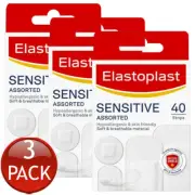 3 x Elastoplast Sensitive Assorted Strips White 40 Pack Wound Plasters Pain Free