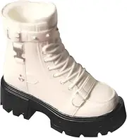 Perfeclan 1/6 Action Figures Thick Heel Boots 12" Doll Studded Boots DIY Fashionable Collections for 30cm Doll Ball Jointed Doll Shoes , White